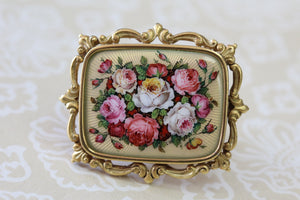 Hand Painted Enamel Pin with Roses ~ Beautiful