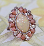 Spectacular ~ Opal, Coral & Diamond Ring