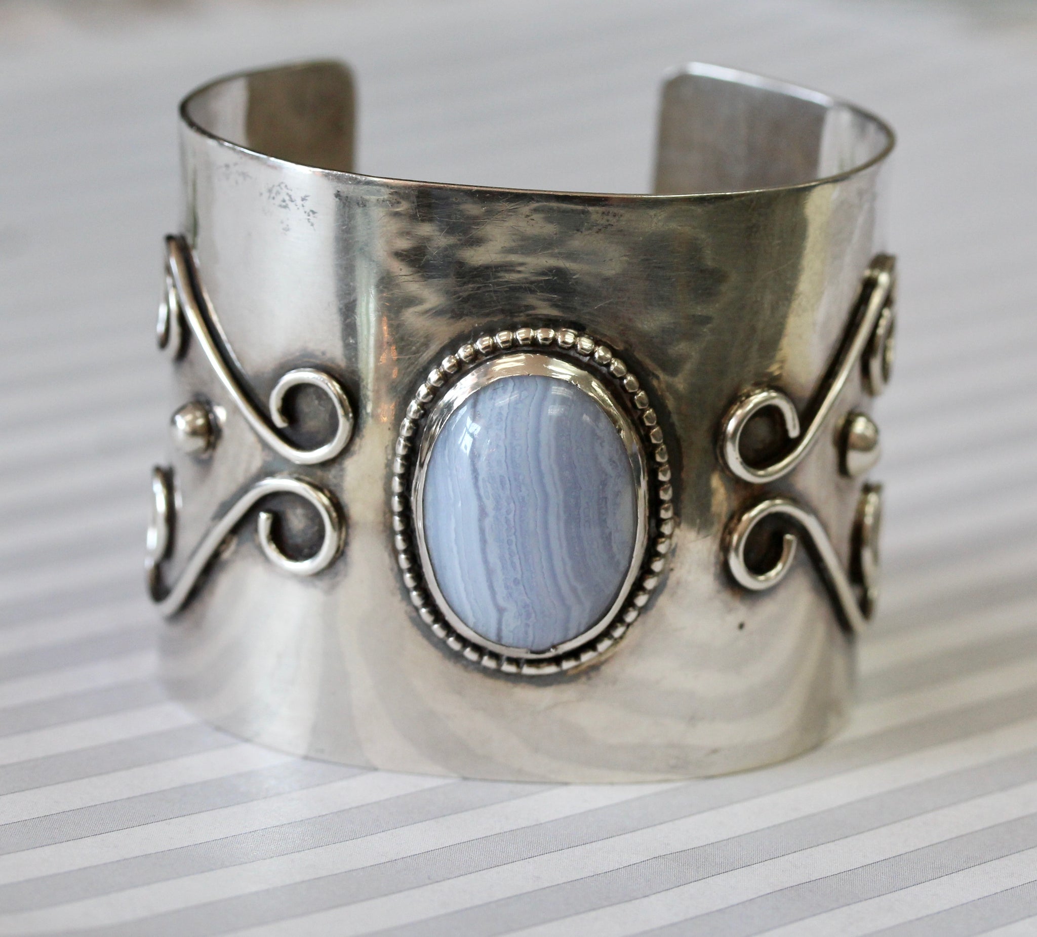 Unique carved sterling silver cuff bracelet with a wood pattern – Two Silver  Moons