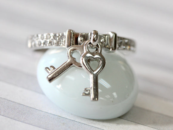 LOVABLE ~ Dainty Diamond Ring with double key charms