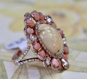 Spectacular ~ Opal, Coral & Diamond Ring