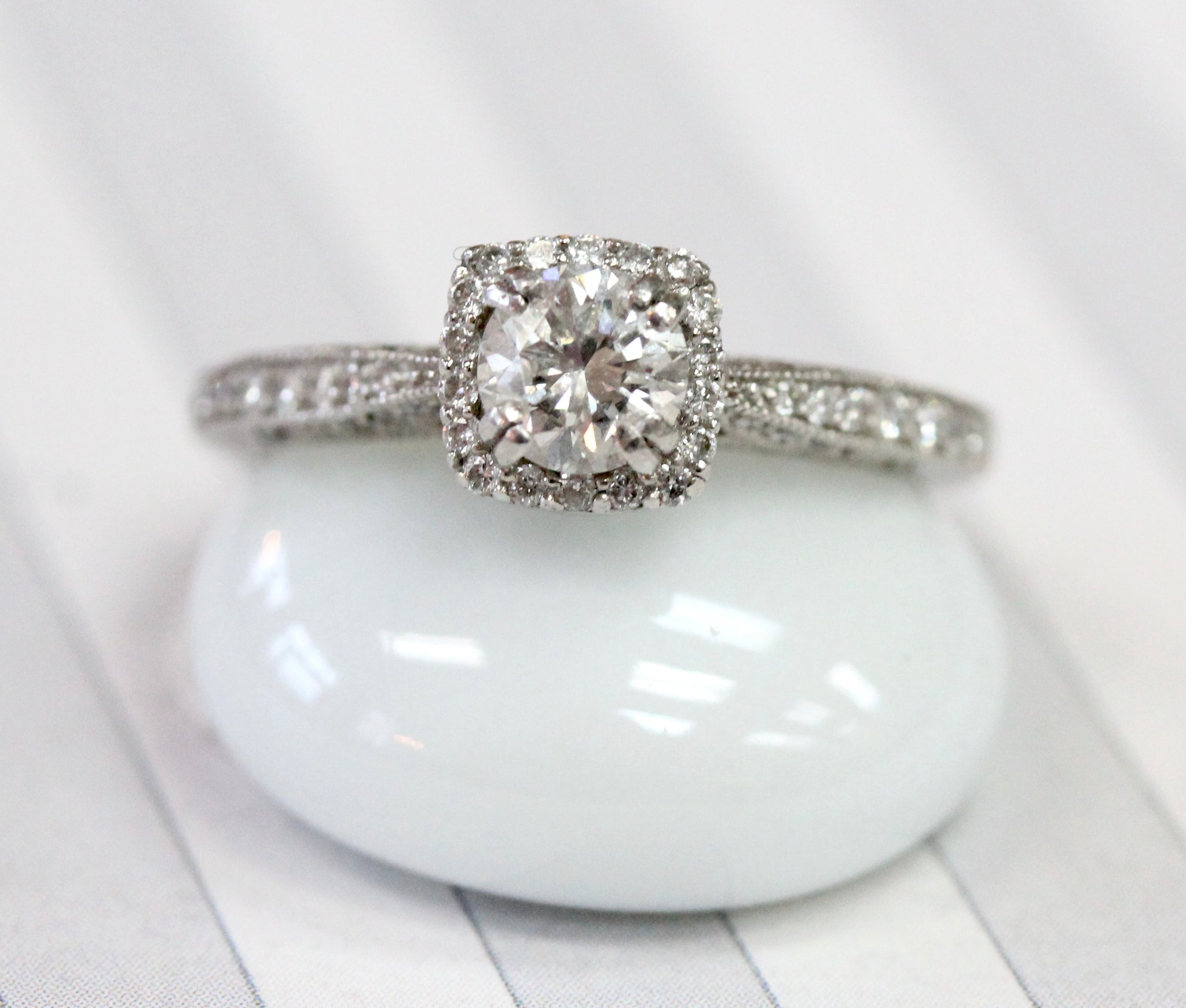 Square Shape Halo Engagement Ring | R9402W | Valina Engagement Rings