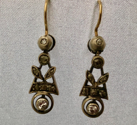 Victorian Silver and Gold Diamond Drop Earrings