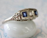 VINTAGE ~ Diamond Ring with colorful blue stones
