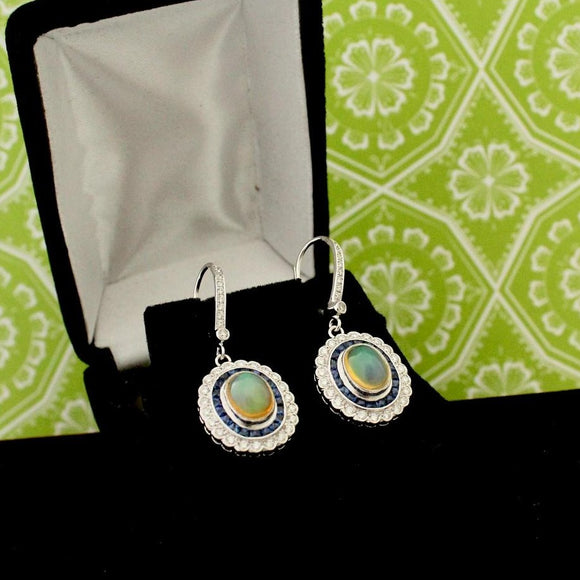 Opal, Sapphire & Diamond Earrings ~ WOW