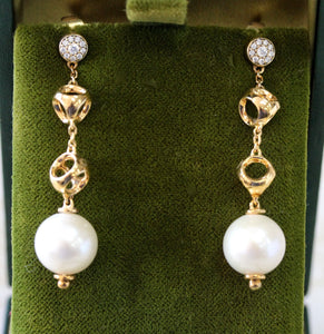 Elegant ~ Pearl & Diamond Drop Earrings