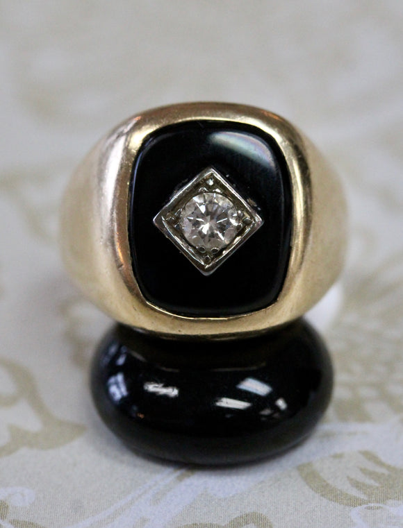 MEN's ~ Onyx Ring with Diamond Center