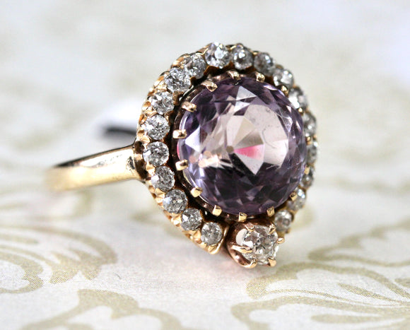Rare Lilac Kunzite & Diamond Ring ~ Circa 1890