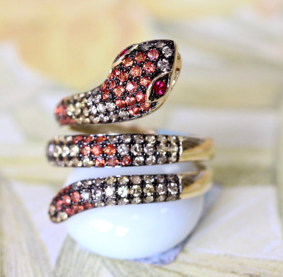 Diamond, Orange Sapphire & Ruby SNAKE Ring