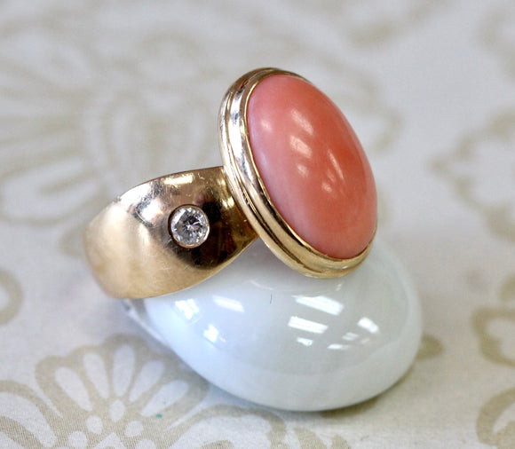 Coral Ring with Diamond Accents