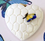 Carved Ivory Heart Pendant with Enamel Butterfly