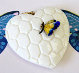 Carved Ivory Heart Pendant with Enamel Butterfly