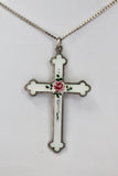 Sterling Silver & Enamel Cross Pendant Necklace ~ VINTAGE