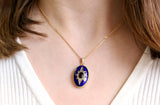 Blue Enamel, Garnet & Diamond Necklace
