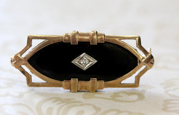 Onyx Pin with Diamond Accent ~ VINTAGE