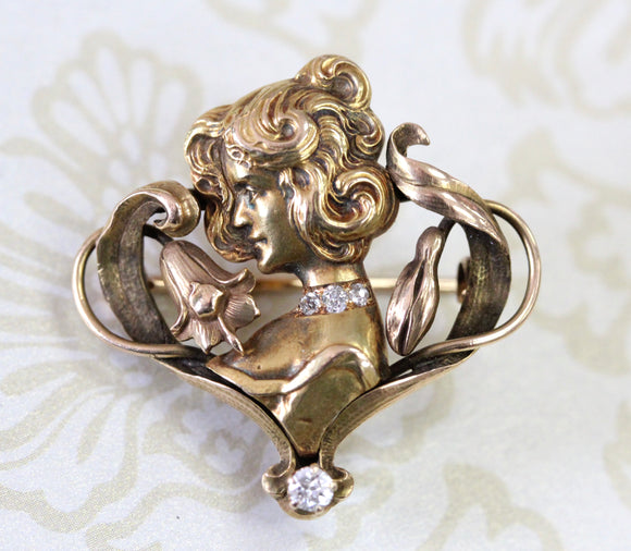 Art Nouveau Pin with Diamond Accents