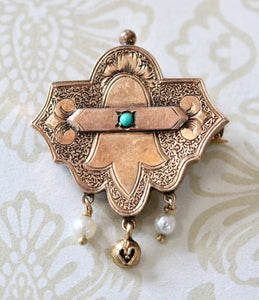 ANTIQUE ~ Watch Pin with Pearl & Turquoise Accents
