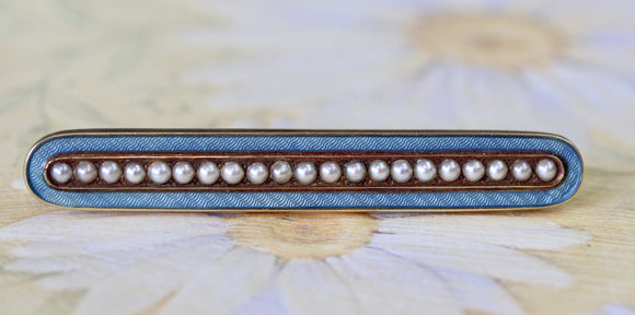 Blue Enamel Pin with Pearl Accents ~ VINTAGE