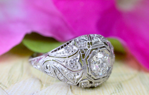 Brilliant ~ Platinum Diamond Engagement Ring, Circa 1925