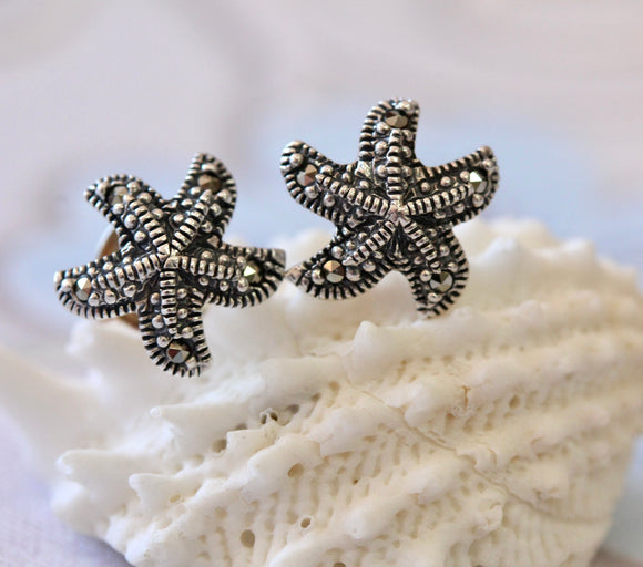 Sterling Silver & Marcasite STARFISH Earrings