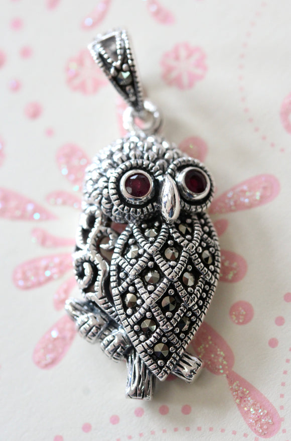 Sterling Silver & Marcasite OWL Pendant
