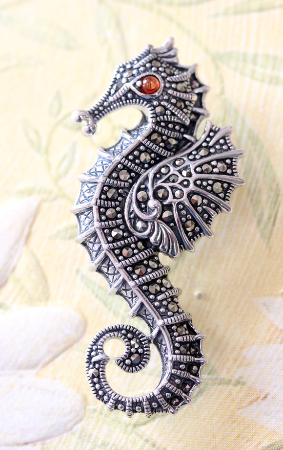 Sterling Silver & Marcasite SEAHORSE Pendant/Pin