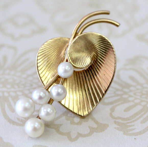 Heart Shaped Pin with Pearls ~ Circa 1950