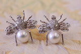 Pearl & Diamond Bumble Bee Earrings