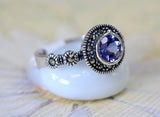 Sterling Silver, Marcasite & Tanzanite Ring