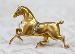 Horse Watch Pin with Diamond accents & Ruby Eyes