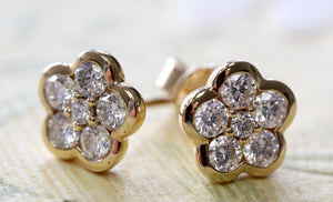 Diamond Stud Earrings ~ Flower Design