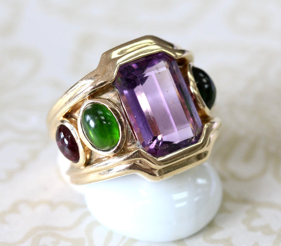 Amethyst Ring with Pink & Green Tourmaline ~ BOLD