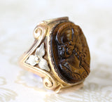Carved Tiger Eye Men's Ring ~ Victorian