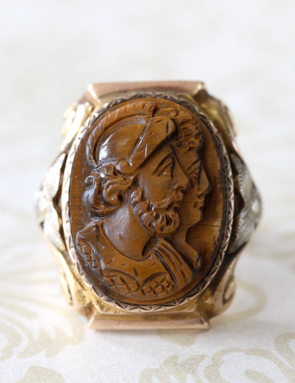 Carved Tiger Eye Men's Ring ~ Victorian