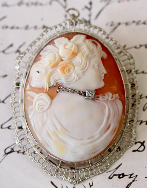 Cameo Pendant & Pin with Diamond accent