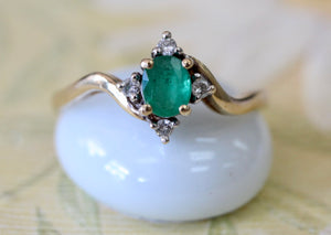Emerald Ring with Diamond accents ~ DAINTY
