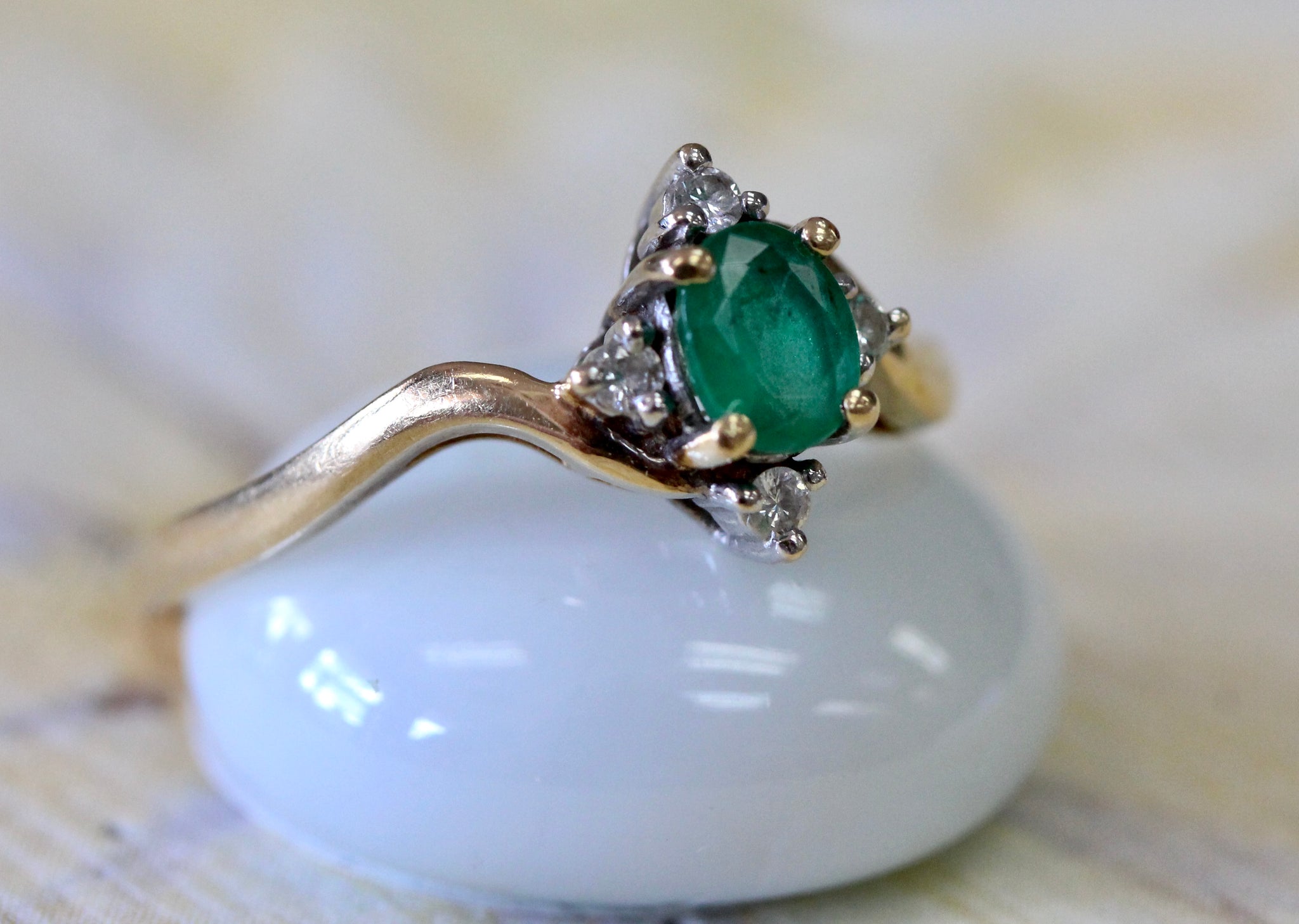 Emerald ring with diamond accents Clearance