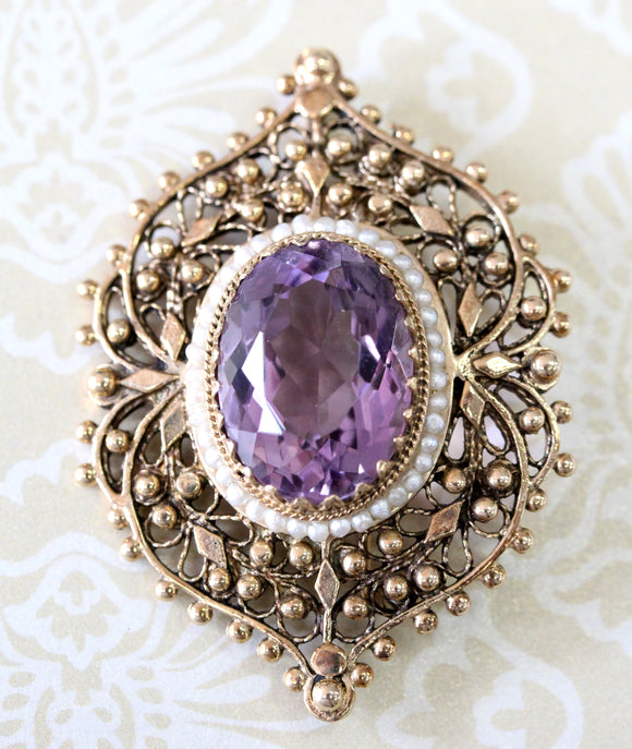 Amethyst & Pearl Pendant and Pin