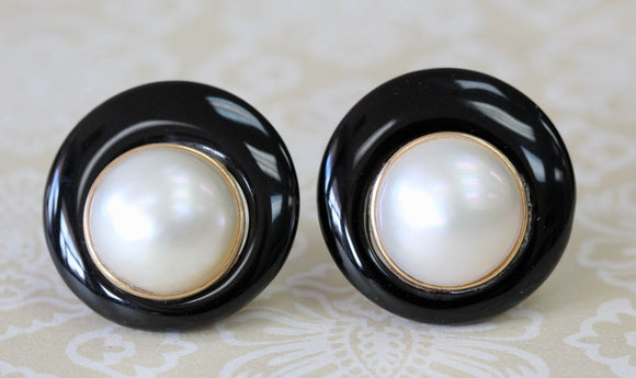 Onyx & Mabe Pearl Earrings