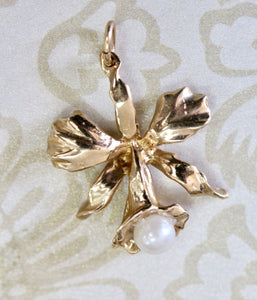 Flower Charm or Pendant with Pearl Accent