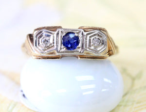 Sapphire with Diamond Ring ~ Circa 1940's