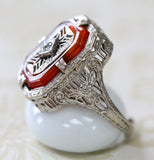 Carnelian Ring with Diamond accent ~ CIRCA 1910