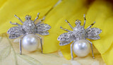 Pearl & Diamond Bumble Bee Earrings