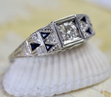 Diamond & Sapphire Engagement Ring ~ VINTAGE