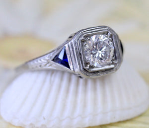 Diamond & Sapphire Engagement Ring ~ VINTAGE
