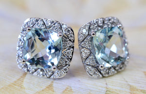 Aquamarine & Diamond Earrings ~ 4+ Carats