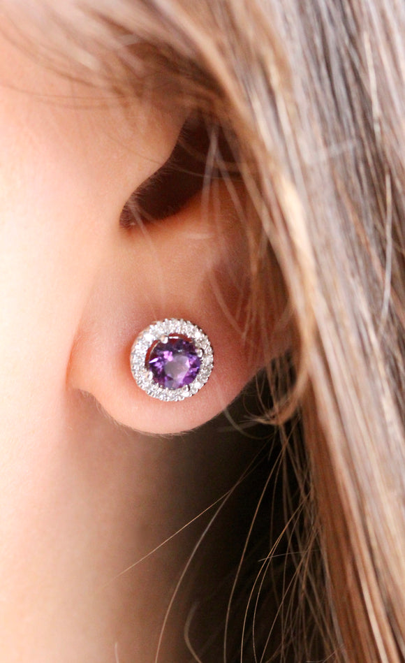 Amethyst & Diamond Stud Earrings