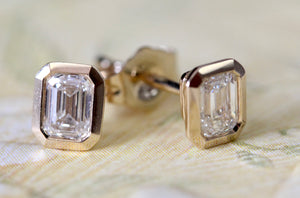 Diamond Stud Earrings ~ Emerald Cut