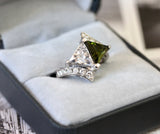 Green Tourmaline, Diamond & Moissanite Ring