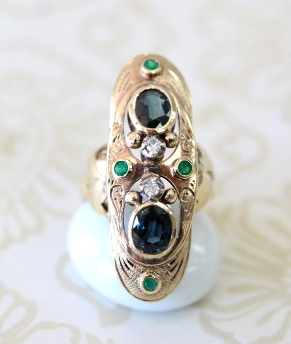 Sapphire, Emerald & Diamond Ring ~ VINTAGE